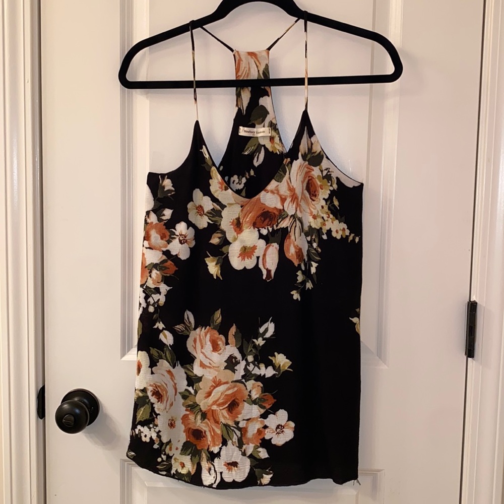Black Floral Racer Back Blouse